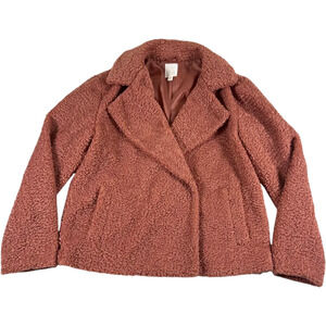 Lauren Conrad Women's Cozy Pink Button Snap Teddy Coat Size Medium